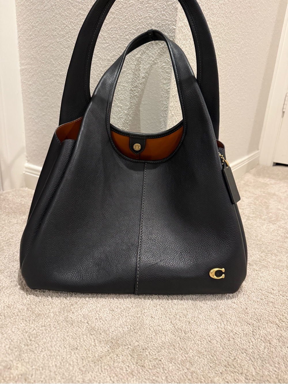 Coach Black Pebbled Leather Lana Shoulder Bag with Gold Accent